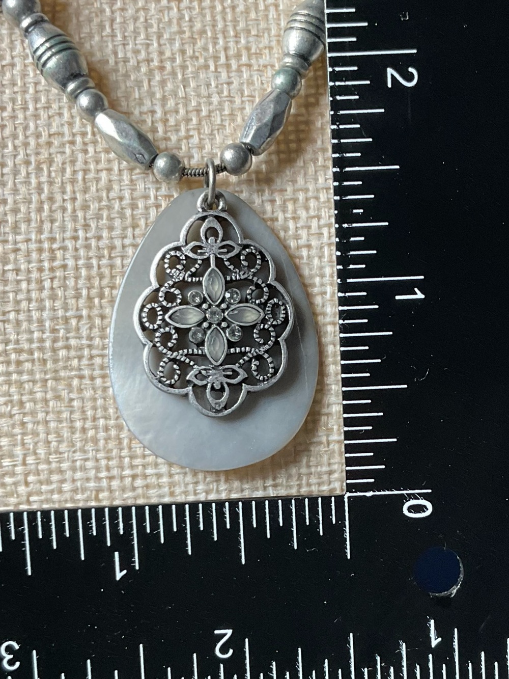 Lia Sophia Silver-Tone Filigree Teardrop Necklace Silver Tone Pendant – Gray - Picture 5 of 7